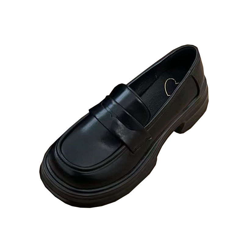 Γυναικείοι loafers σε βρετανικό στυλ, μαύρο PU δέρμα, χοντρή σόλα, ρετρό σχεδίαση, άνοιξη-φθινόπωρο 2025
