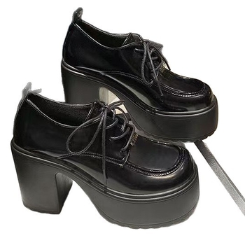 Γυναικείοι δερμάτινοι loafers με σόλα πλατφόρμα 10 cm, κορδόνια, κορεατικού στυλ, χοντρή φτέρνα