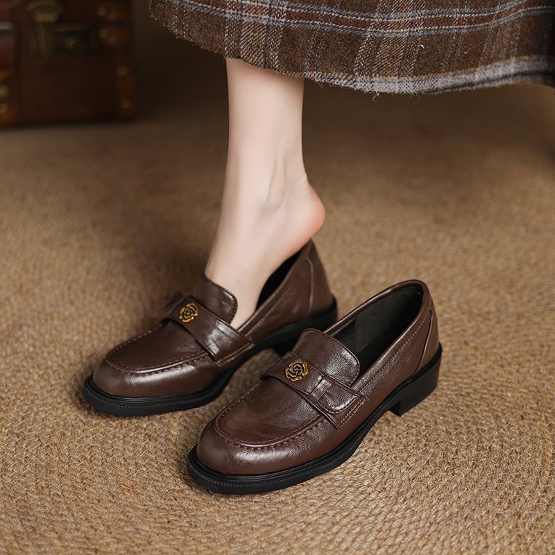 Γυναικείοι Camellia loafers, με στρογγυλή μύτη, φαρδύς τακούνι, επάνω από μικροϊνες, σόλα από καουτσούκ, μεγέθη EU 33-43