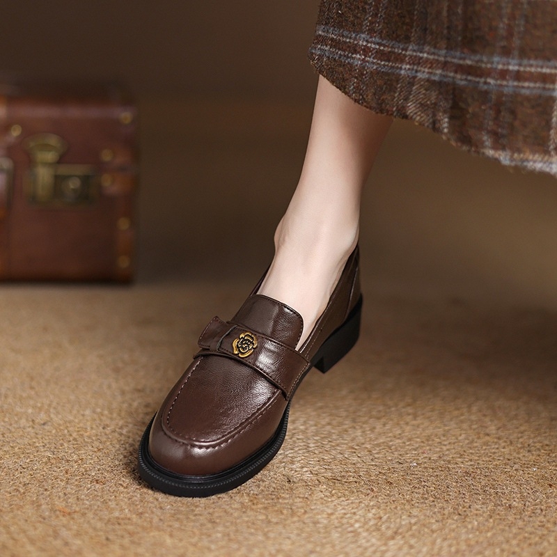 Γυναικείοι Camellia loafers, με στρογγυλή μύτη, φαρδύς τακούνι, επάνω από μικροϊνες, σόλα από καουτσούκ, μεγέθη EU 33-43