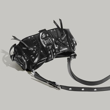 Annmu PU δερμάτινη τσάντα μοτοσικλέτας με ριβέ, crossbody/ώμου, μεσαίου μεγέθους, Χειμερινή συλλογή 2025