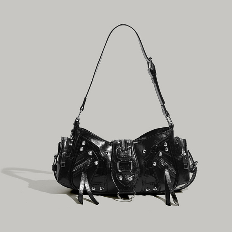 Annmu PU δερμάτινη τσάντα μοτοσικλέτας με ριβέ, crossbody/ώμου, μεσαίου μεγέθους, Χειμερινή συλλογή 2025