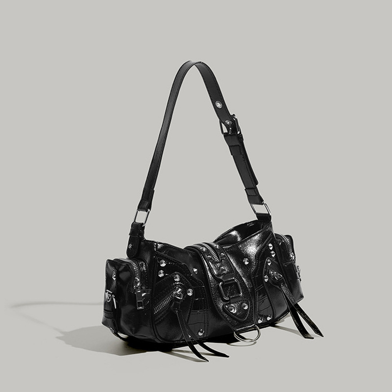 Annmu PU δερμάτινη τσάντα μοτοσικλέτας με ριβέ, crossbody/ώμου, μεσαίου μεγέθους, Χειμερινή συλλογή 2025