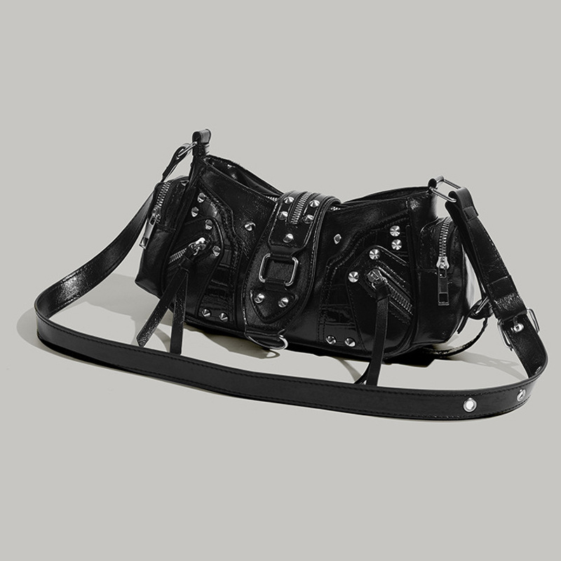 Annmu PU δερμάτινη τσάντα μοτοσικλέτας με ριβέ, crossbody/ώμου, μεσαίου μεγέθους, Χειμερινή συλλογή 2025