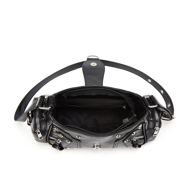 Annmu PU δερμάτινη τσάντα μοτοσικλέτας με ριβέ, crossbody/ώμου, μεσαίου μεγέθους, Χειμερινή συλλογή 2025