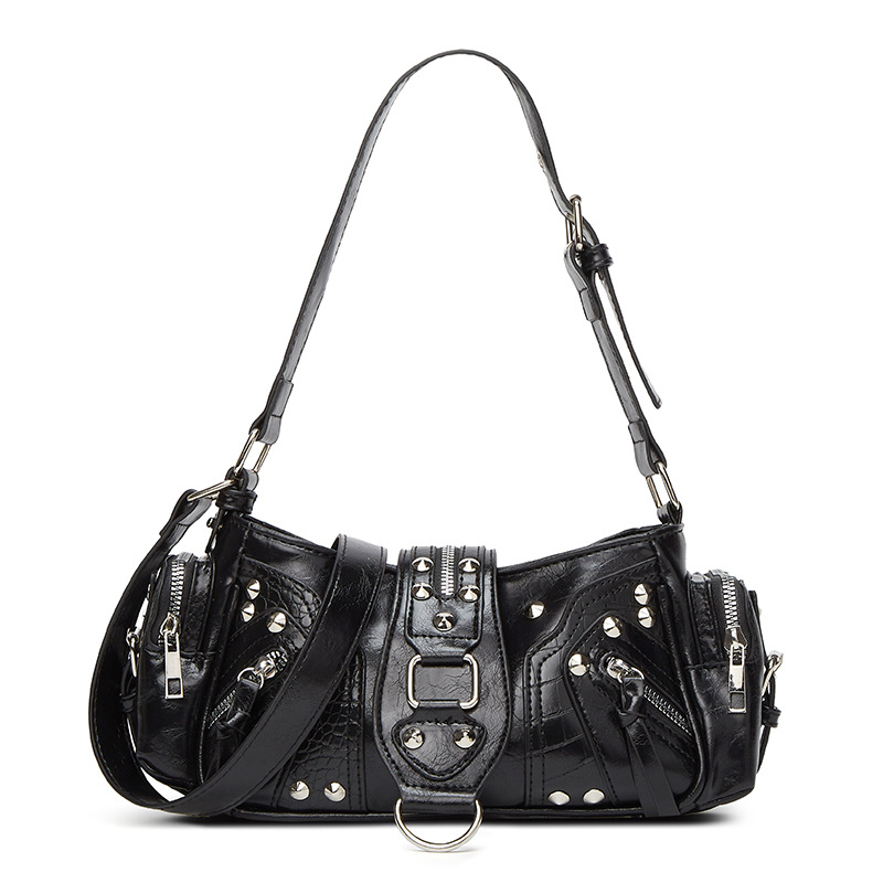Annmu PU δερμάτινη τσάντα μοτοσικλέτας με ριβέ, crossbody/ώμου, μεσαίου μεγέθους, Χειμερινή συλλογή 2025