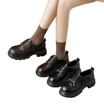 Ρετρό δερμάτινα loafers με πλατφόρμα και χοντρό τακούνι, 2026 νέο στυλ, βρετανικού σχεδιασμού για γυναίκες μικρού μεγέθους