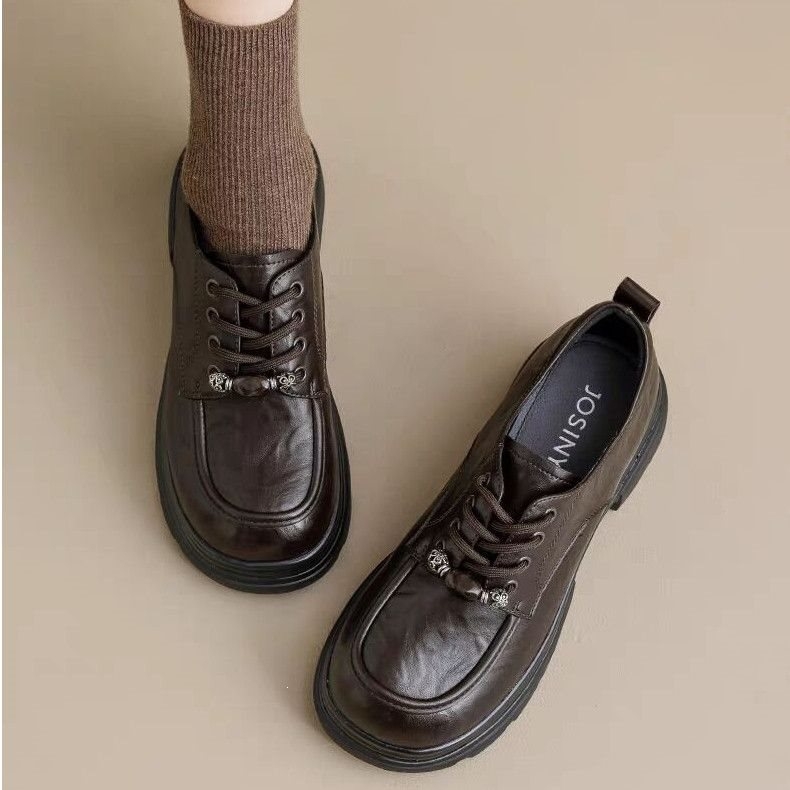 Ρετρό δερμάτινα loafers με πλατφόρμα και χοντρό τακούνι, 2026 νέο στυλ, βρετανικού σχεδιασμού για γυναίκες μικρού μεγέθους