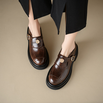 Camellia πλατφόρμα loafers, βρετανικού ύφους, με στρογγυλή μύτη, γυναικείες παπούτσια από συνθετικό δέρμα με χοντρό τακούνι
