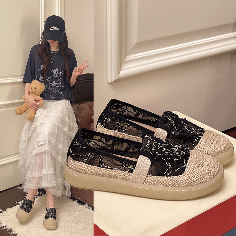 Γυναικείοι λοφέρς σε στυλ Chanel με στρας, πλεγμένες εσπαντρίγιες από λινό, casual και αναπνεύσιμες με παχιά σόλα — Άνοιξη 2026
