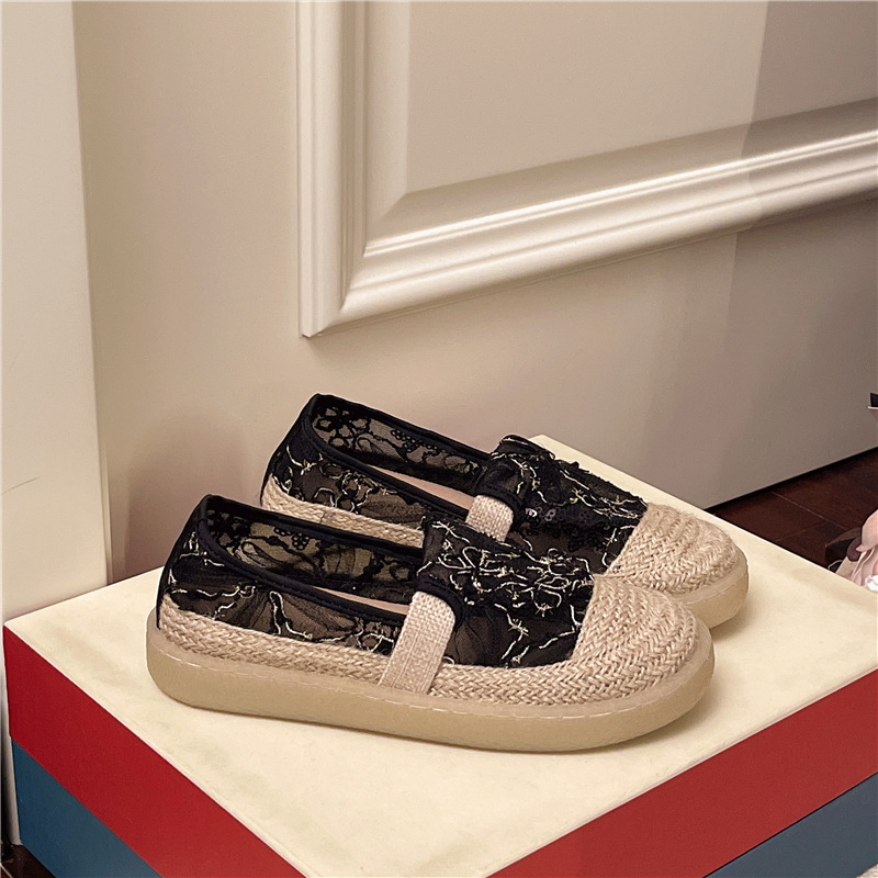 Γυναικείοι λοφέρς σε στυλ Chanel με στρας, πλεγμένες εσπαντρίγιες από λινό, casual και αναπνεύσιμες με παχιά σόλα — Άνοιξη 2026