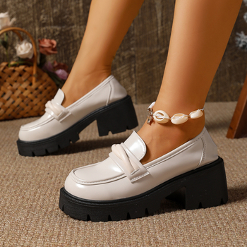 Γυναικείοι loafers φθινοπωρινής συλλογής, μαύρο, από top-grain βοδινό δέρμα, PU επάνω μέρος, καουτσούκ σόλα, βρετανικού στιλ