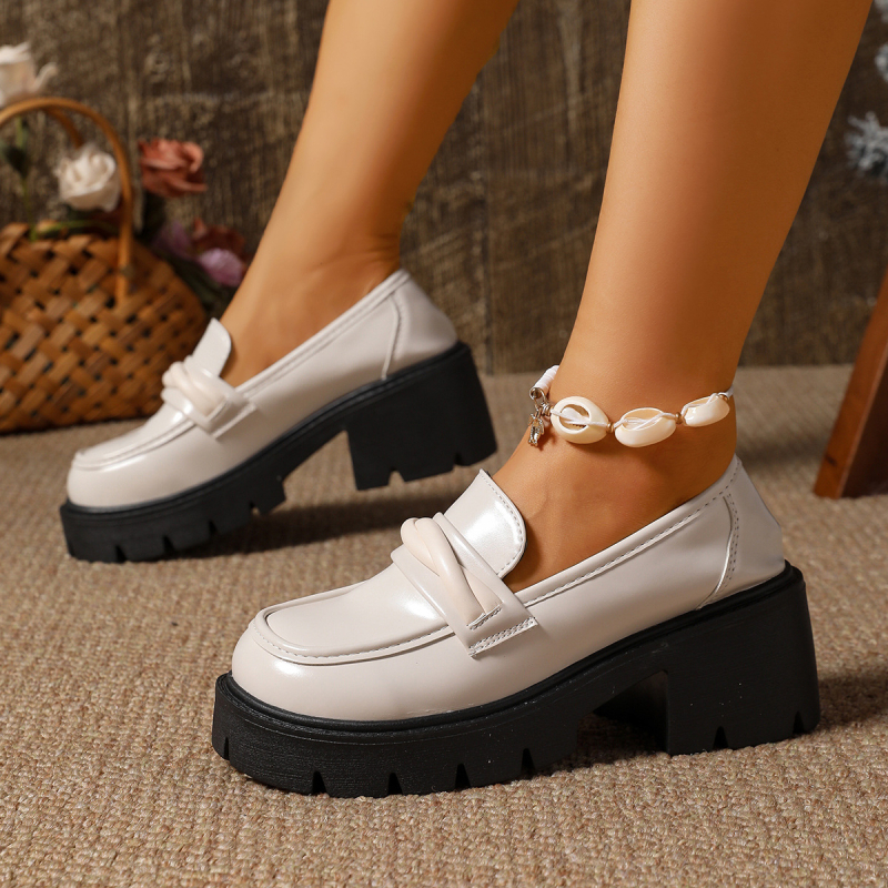 Γυναικείοι loafers φθινοπωρινής συλλογής, μαύρο, από top-grain βοδινό δέρμα, PU επάνω μέρος, καουτσούκ σόλα, βρετανικού στιλ