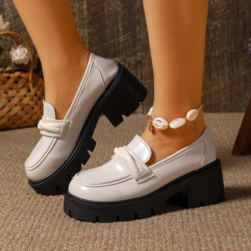 Γυναικείοι loafers φθινοπωρινής συλλογής, μαύρο, από top-grain βοδινό δέρμα, PU επάνω μέρος, καουτσούκ σόλα, βρετανικού στιλ