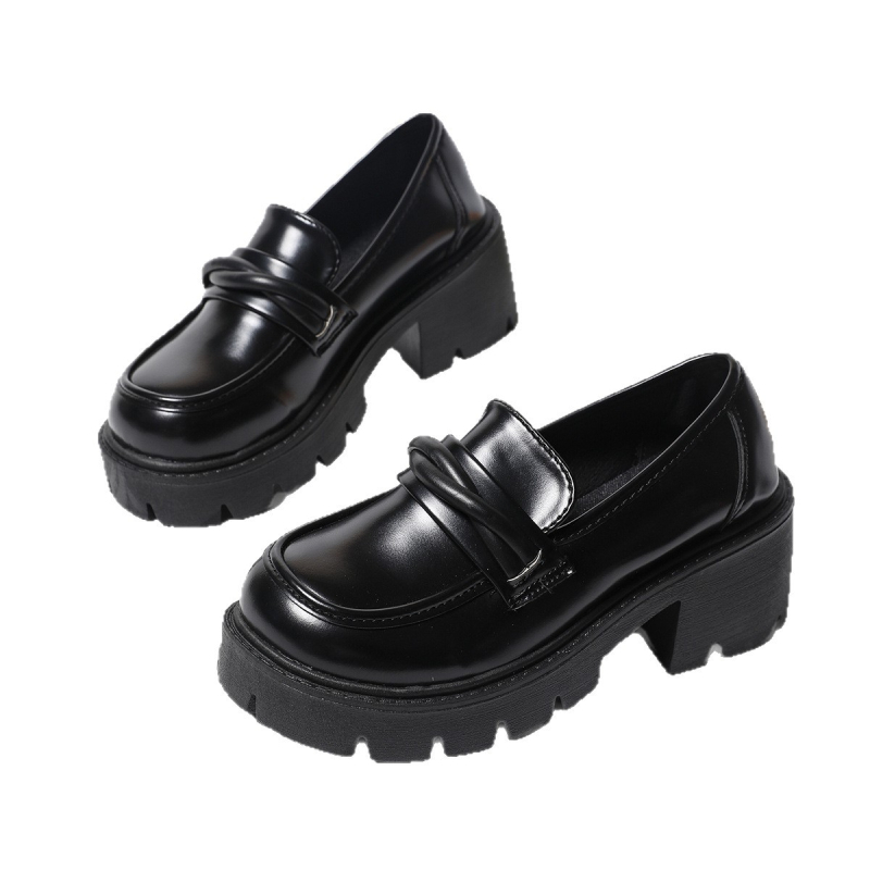 Γυναικείοι loafers φθινοπωρινής συλλογής, μαύρο, από top-grain βοδινό δέρμα, PU επάνω μέρος, καουτσούκ σόλα, βρετανικού στιλ