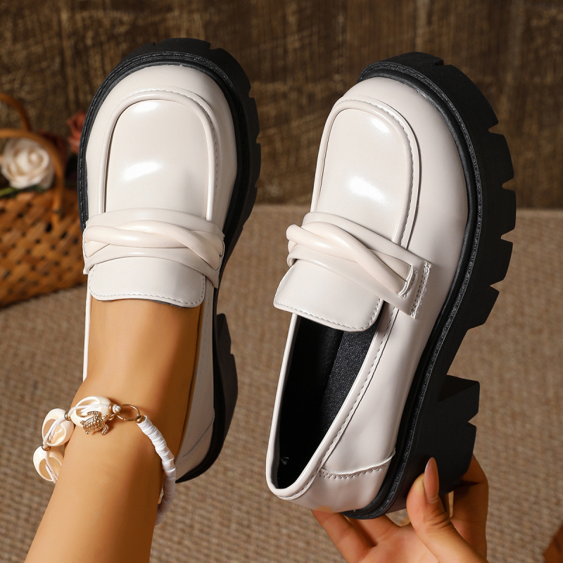 Γυναικείοι loafers φθινοπωρινής συλλογής, μαύρο, από top-grain βοδινό δέρμα, PU επάνω μέρος, καουτσούκ σόλα, βρετανικού στιλ