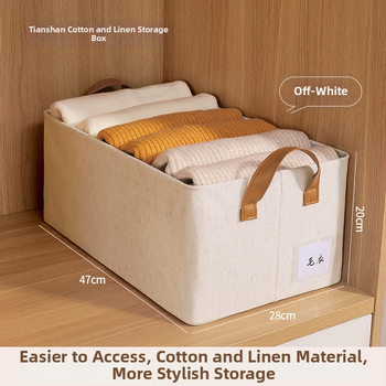 Úložný box na oblečenie z bavlny a ľanu, organizér na šatník, skladací so zásuvkou, 47 × 28 × 20 cm (20 – 30 l)