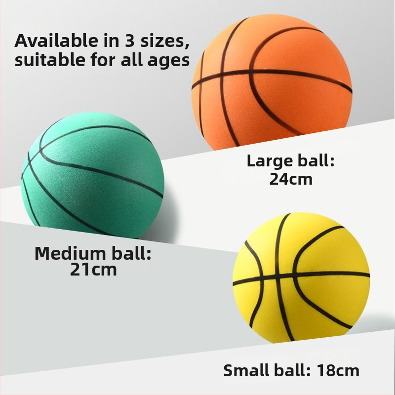 Tichá basketbalová lopta do interiéru pre deti, PU materiál, nepúšťa sa, veľkosti 18/21/24 cm.
