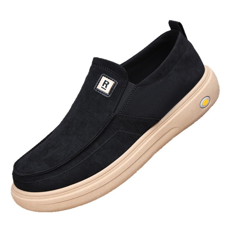 2026 tavasz férfi vászon slip-on cipő — könnyű, csúszásmentes, gumitalp, kerek orr, alacsony sarok