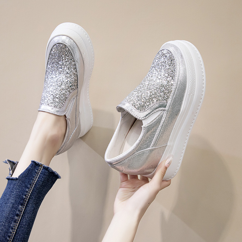 Γυναικείες loafers με κρυφή αύξηση ύψους 10 cm, πλατιά πλατφόρμα, παγιέτες, άνετα casual slip-on παπούτσια