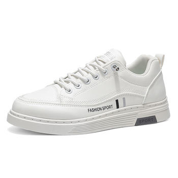Férfi fehér bőr slip-on edzőcipő vastag talppal, tavasz-nyár, casual