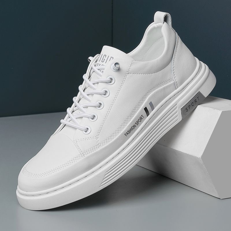 Férfi fehér bőr slip-on edzőcipő vastag talppal, tavasz-nyár, casual