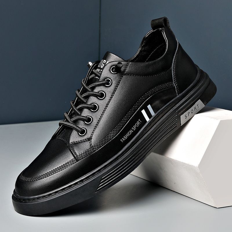 Férfi fehér bőr slip-on edzőcipő vastag talppal, tavasz-nyár, casual