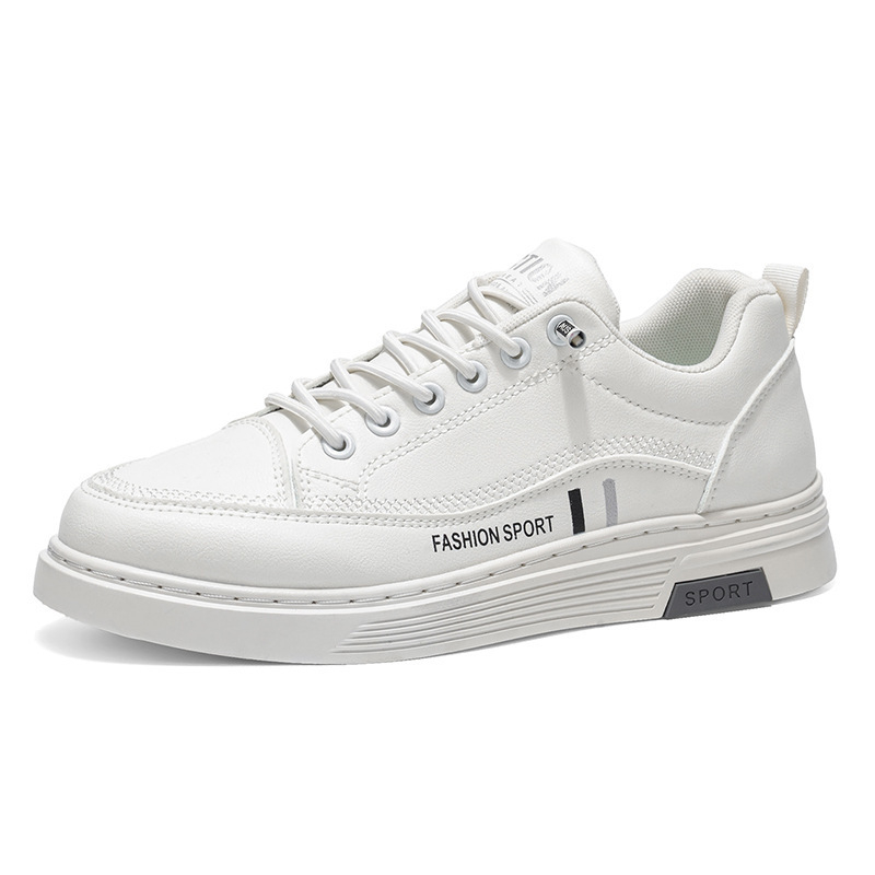 Férfi fehér bőr slip-on edzőcipő vastag talppal, tavasz-nyár, casual