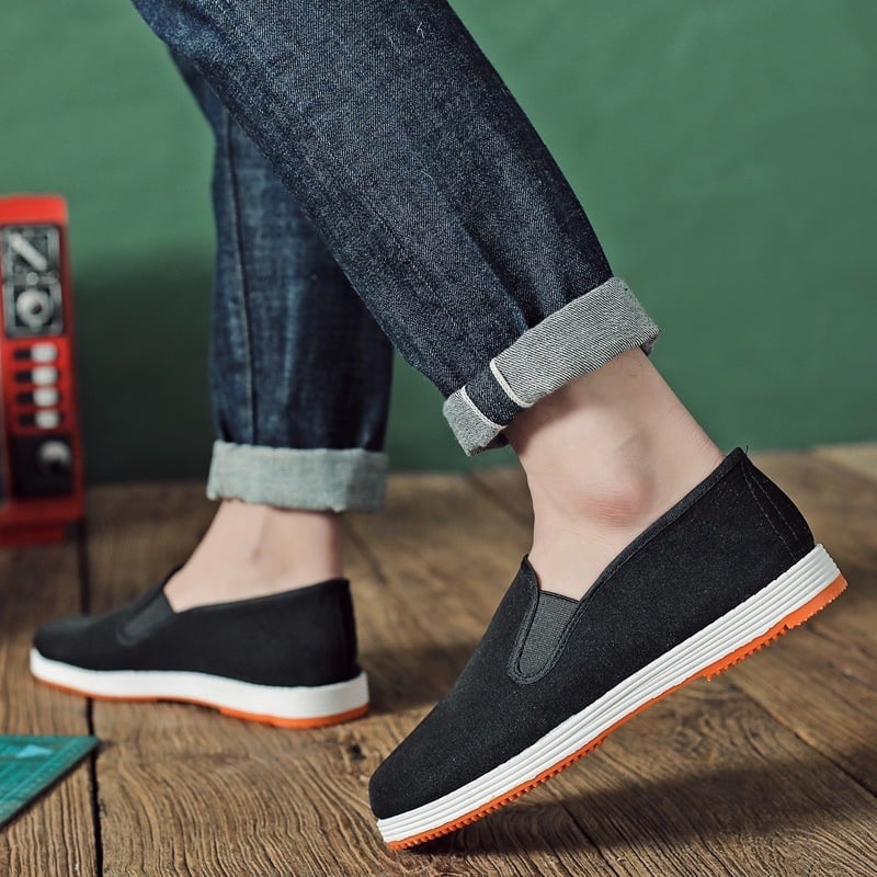 Légáteresztő vászon slip-on férfiak és nők számára – mindennapi, vezetési és munkacipő, többrétegű talppal, fekete