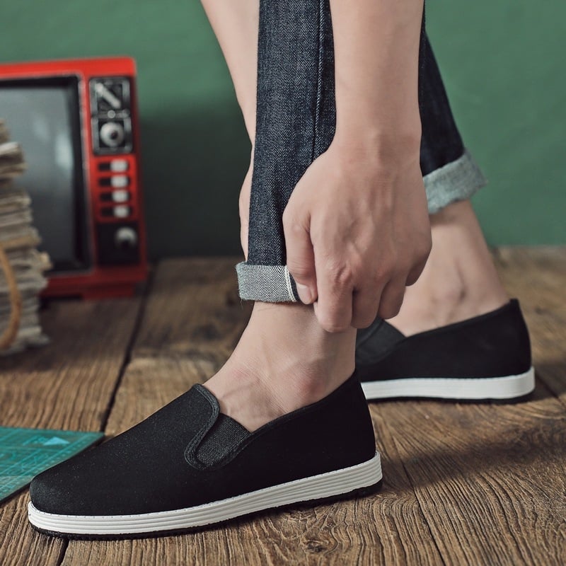 Légáteresztő vászon slip-on férfiak és nők számára – mindennapi, vezetési és munkacipő, többrétegű talppal, fekete