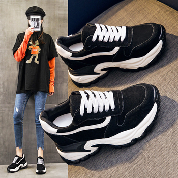 Γυναικεία Μαύρα Δερμάτινα Αθλητικά Παπούτσια με Κρυφό Αύξηση Ύψους, Ελαφριά και Στυλάτα για Καθημερινή Χρήση
