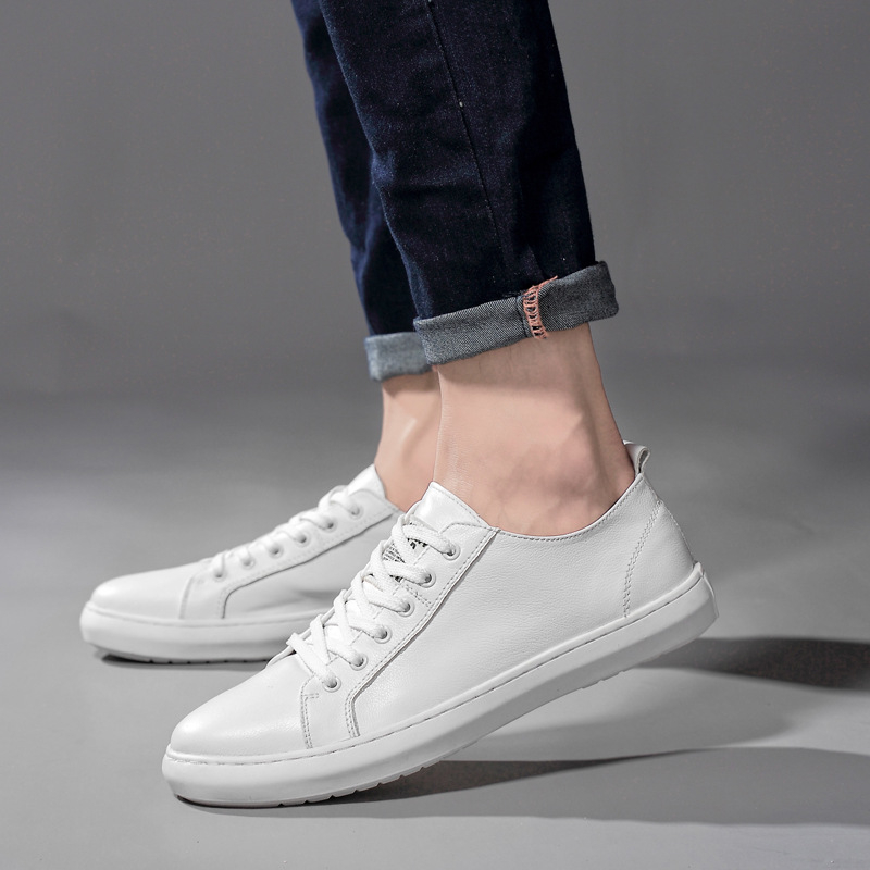 1967 Zászlóshajó minden évszakra – Férfi fehér bőr sneakers, Slip-On, megerősített varrással, casual alacsony talpú