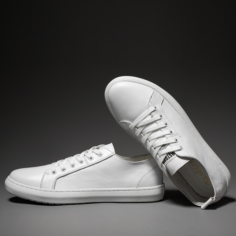 1967 Zászlóshajó minden évszakra – Férfi fehér bőr sneakers, Slip-On, megerősített varrással, casual alacsony talpú