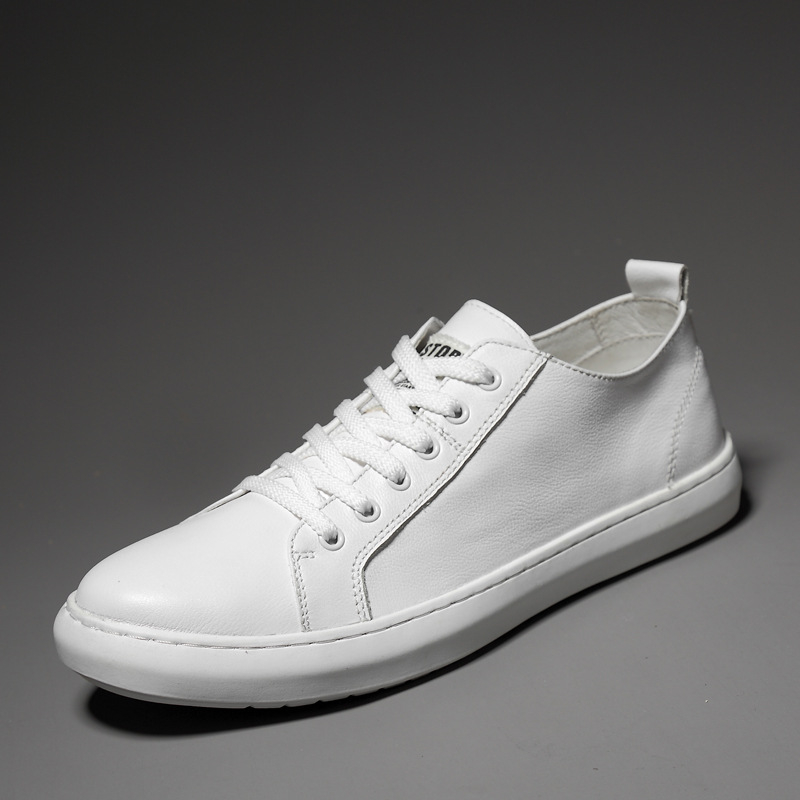 1967 Zászlóshajó minden évszakra – Férfi fehér bőr sneakers, Slip-On, megerősített varrással, casual alacsony talpú