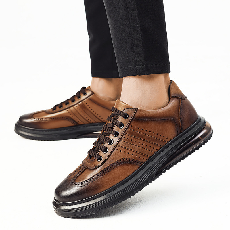 Ανδρικά/γυναικεία δερμάτινα brogue παπούτσια, casual, με φινίρισμα σκάλισμα χρώματος και παχιά σόλα