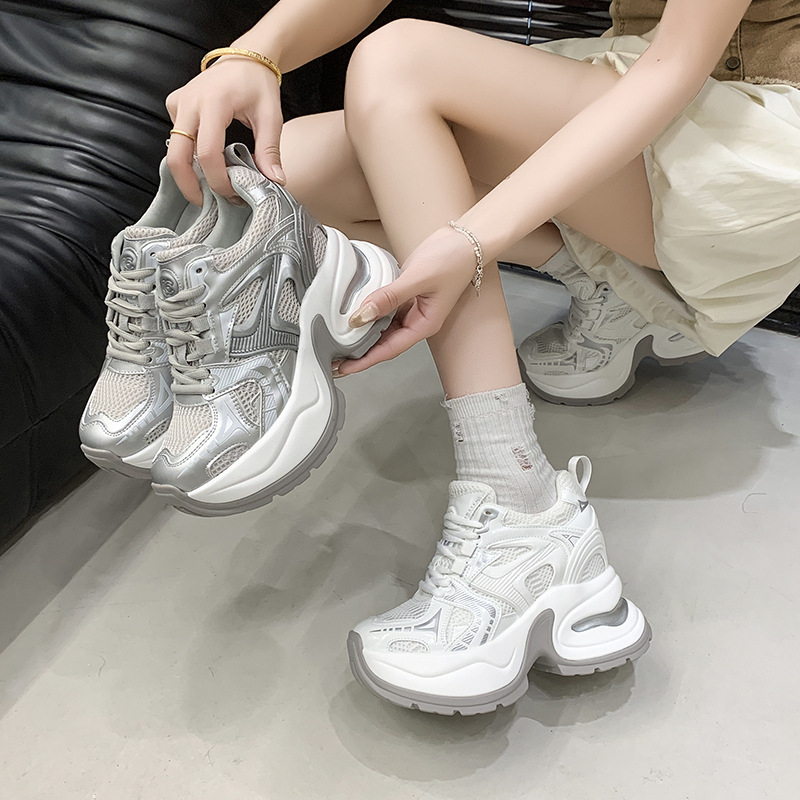 Paris Vintage sneakers με μπλοκ χρωμάτων από διχτυωτή ύφανση για γυναίκες, παχιά σόλα, casual dad shoes