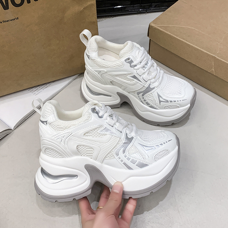 Paris Vintage sneakers με μπλοκ χρωμάτων από διχτυωτή ύφανση για γυναίκες, παχιά σόλα, casual dad shoes