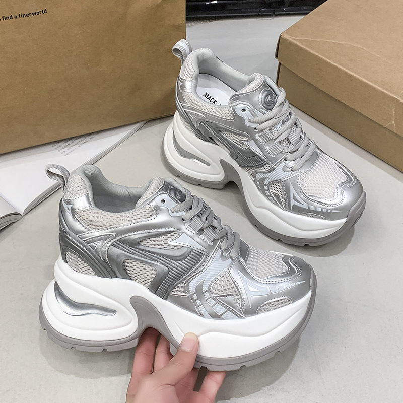 Paris Vintage sneakers με μπλοκ χρωμάτων από διχτυωτή ύφανση για γυναίκες, παχιά σόλα, casual dad shoes