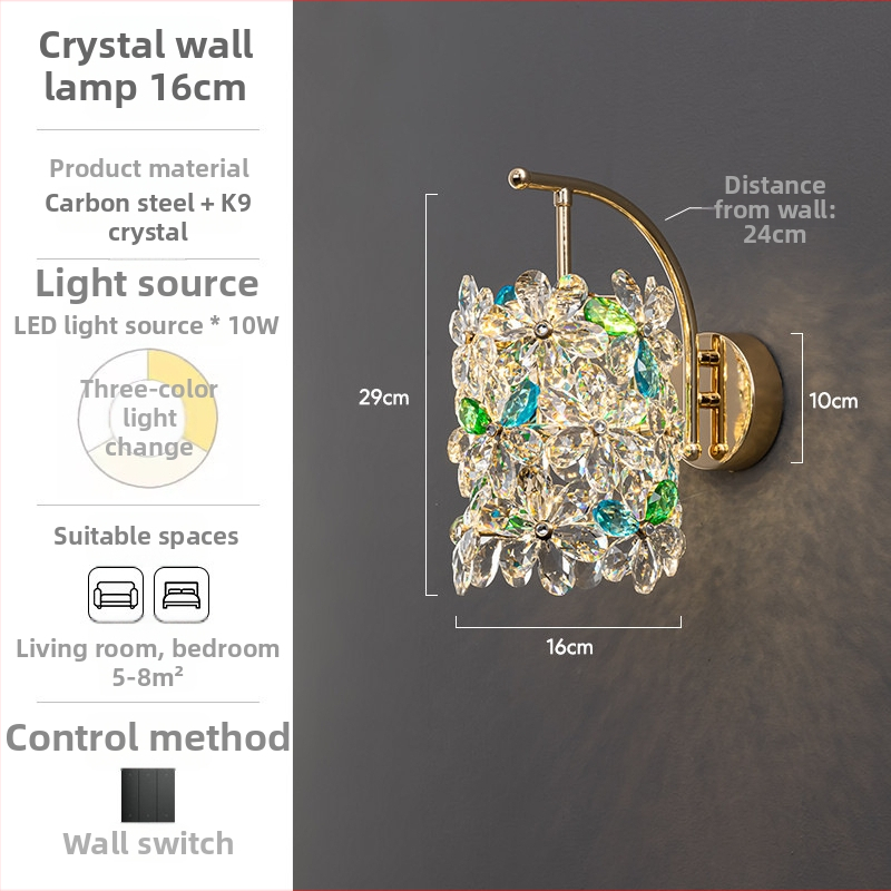 Nástenná lampa s kvetinovým krištáľom vo francúzskom štýle, elegantný luxusný doplnok