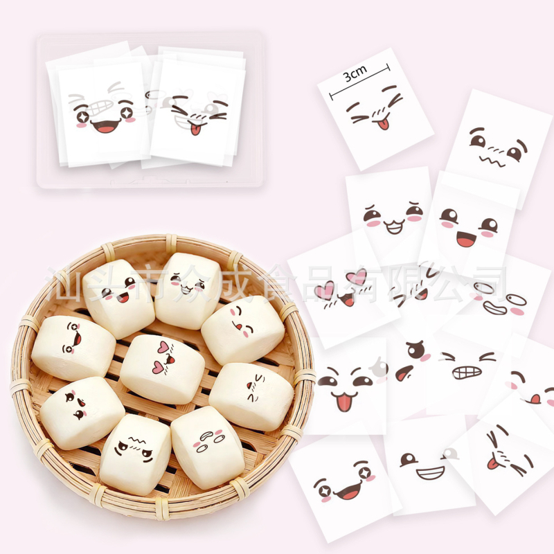 Gluténtartalmú rizs waférpapír sütéshez, matricák emoji a süteményekhez