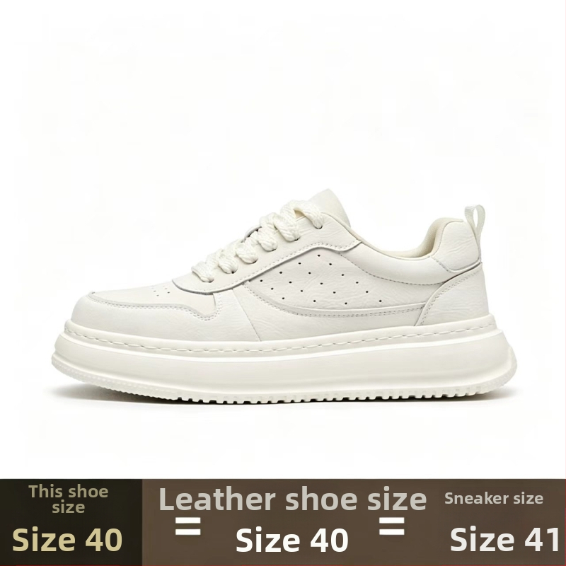 Férfi fehér sneaker, sokoldalú és trendi, lélegző, alacsony top cipő vastag talppal a magasság növeléséért.