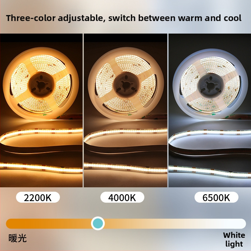 COB LED pás so 608 LED diódami, dvojfarebná teplota a zmena farby RGB, samolepiaci flexibilný svetelný pás, nízke napätie 24 V