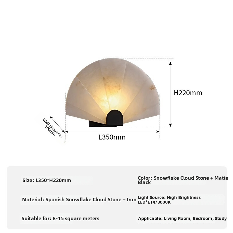 Nová vejárovitá mramorová nástenná lampa do čajovne v čínskom štýle, severský retro dizajn do chodby, spálne a pracovne – luxusné nástenné svietidlo