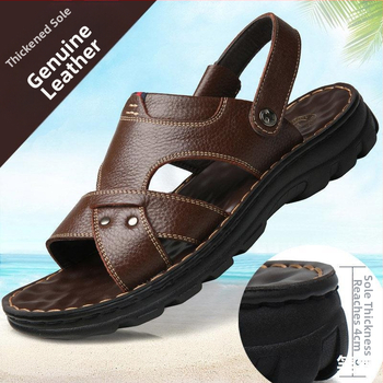 Pánske kožené sandále s mäkkou podrážkou, jednoduchý business casual štýl, zosilnená podrážka pre zvýšenie výšky, vodeodolné a odolné plážové sandále s vysokým podpätkom.