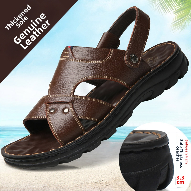Pánske kožené sandále s mäkkou podrážkou, jednoduchý business casual štýl, zosilnená podrážka pre zvýšenie výšky, vodeodolné a odolné plážové sandále s vysokým podpätkom.