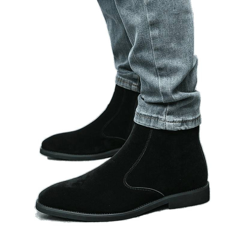 În stoc: botine Chelsea din velur, înălțime înaltă, stil britanic, botine pentru bărbați cu fermoar.