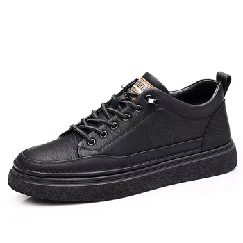 Férfi bőr sneakers, mindennapi viselet, alacsony felső rész, puha talp, koreai stílus, fekete