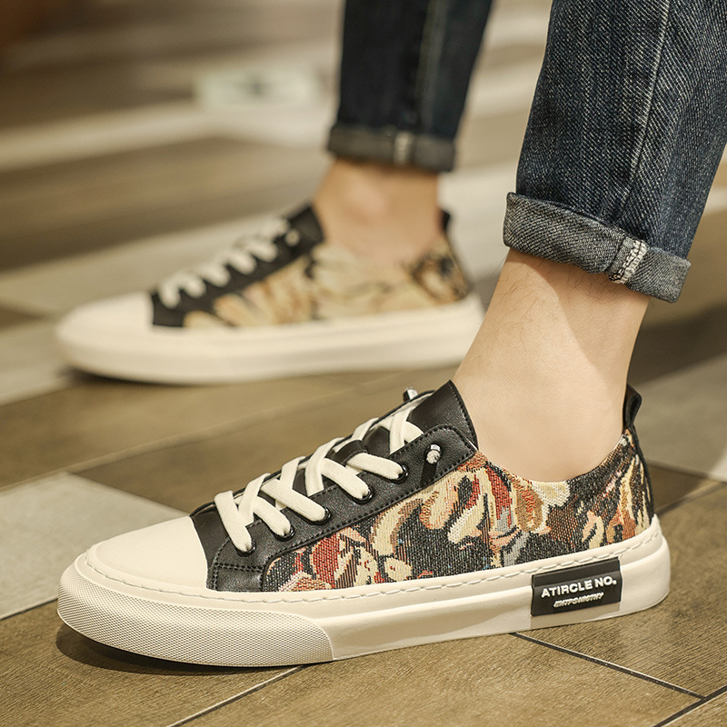2026 új divat minden évszakra – virágos vászon slip-on férfi cipő, kényelmes hétköznapi sneaker