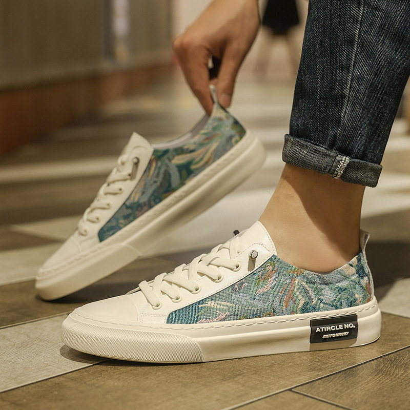 2026 új divat minden évszakra – virágos vászon slip-on férfi cipő, kényelmes hétköznapi sneaker