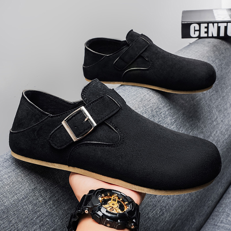Ανδρικά loafers από σουέδερ δέρμα αγελάδας με φλις επένδυση, slip-on, με παχιά σόλα για φθινόπωρο